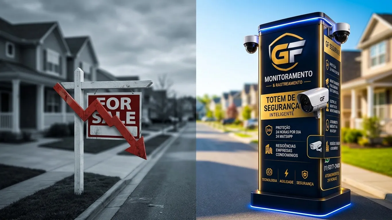 Comparativo de rua residencial com e sem totem de segurança